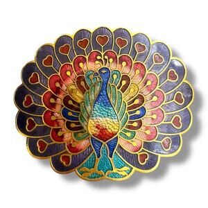 Vintage Small Enamel Peacock Shoe or Belt Clip Gold Tone Metal